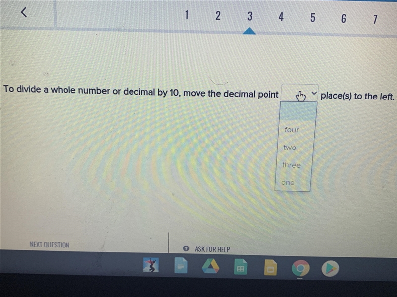 Come on help me out here, To divid a whole number or decimal by 10,move the decimal-example-1