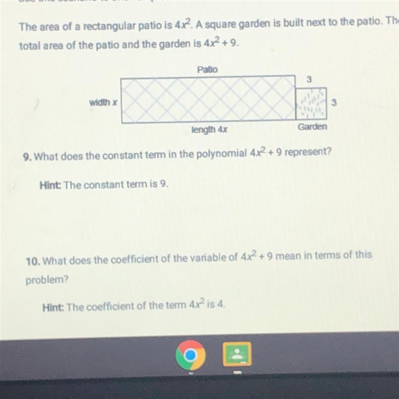 What does the constant term in the polynomial 4x2 + 9 represent?-example-1