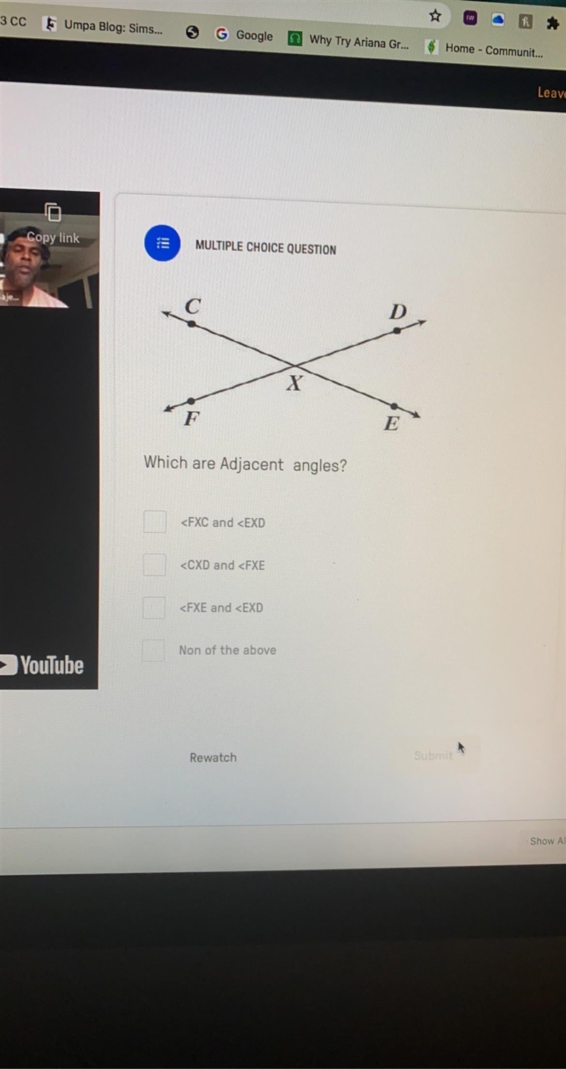 Please help !!Which are Adjacent angles? Non of the above-example-1