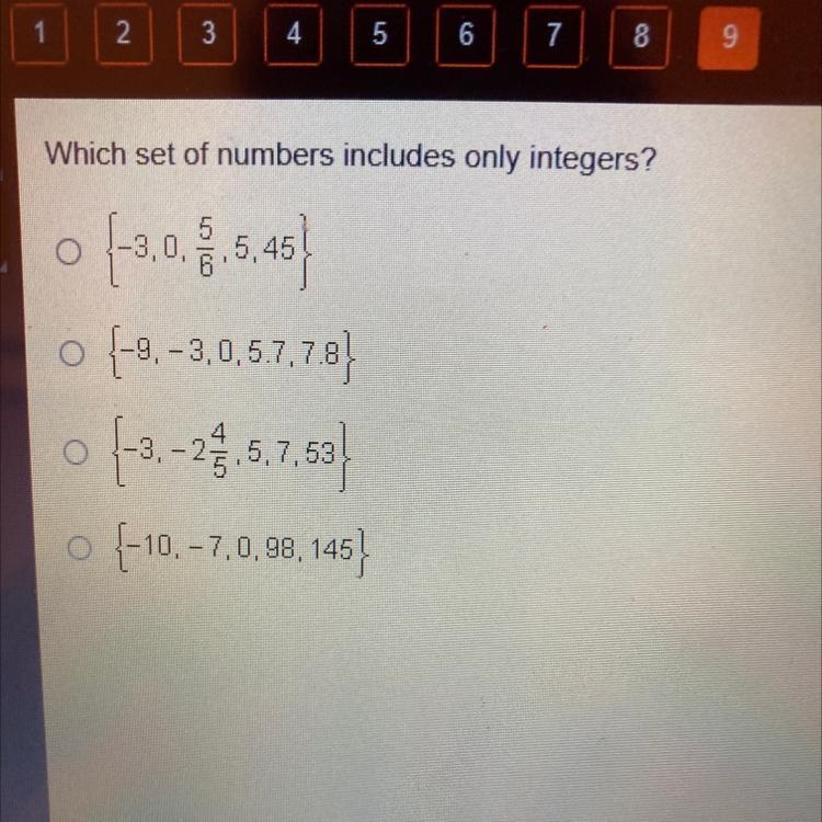 Which set of number includes only intergers-example-1