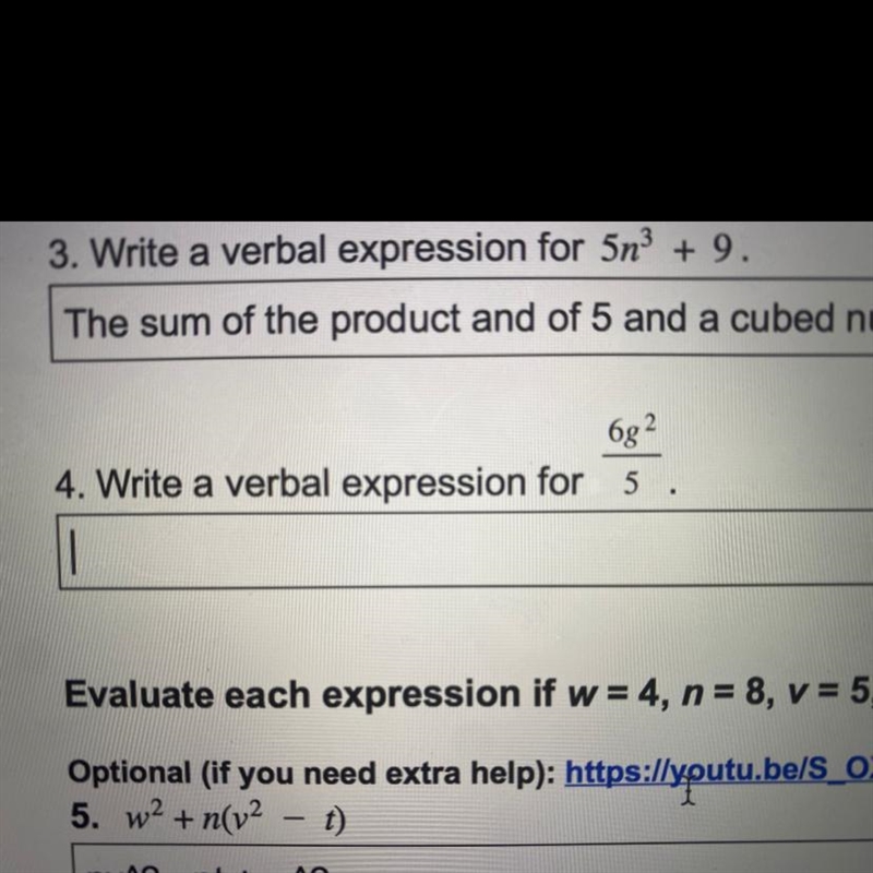 4. Write a verbal expression for 6g^2/5-example-1