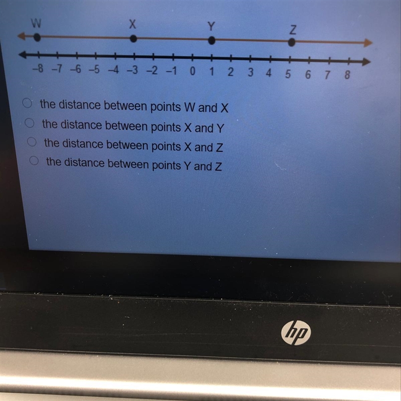 Help ASAP please!! Which distance measures 5 units? •the distance between points W-example-1