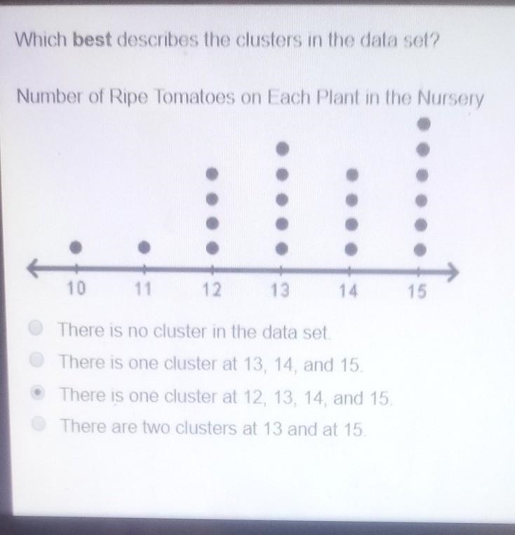 Which best describes the Clusters in the data set number of ripe tomatoes on each-example-1