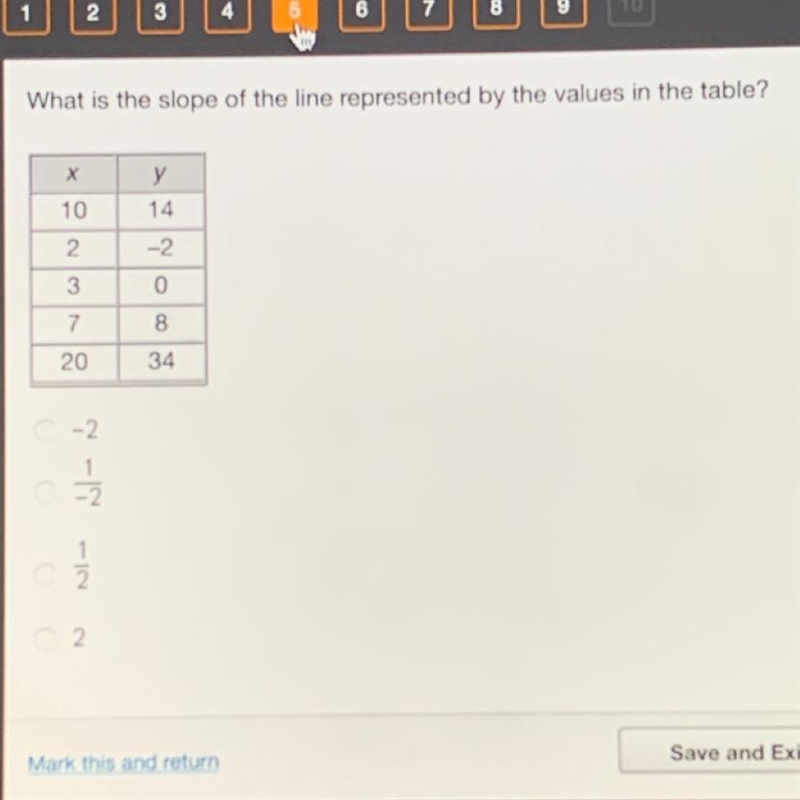 What is the slope of the line represented by the values in the table ?-example-1