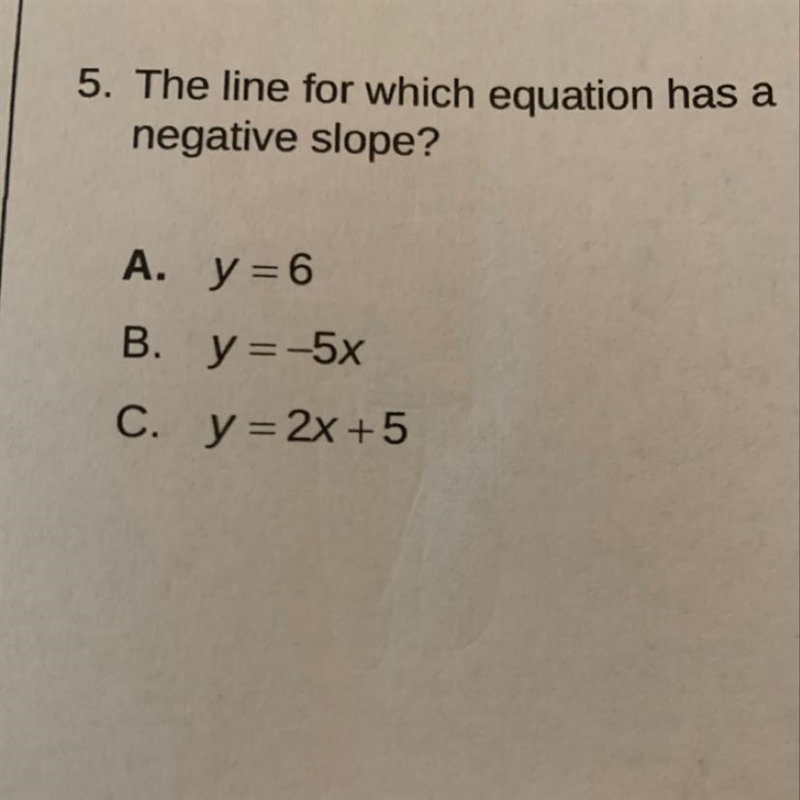 The line for which equation has negative slope?-example-1