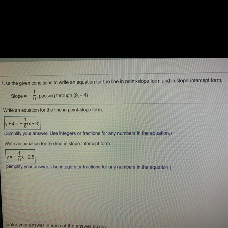 What’s the point slope form of an equation the has a slope of: (-1/6) Passes through-example-1