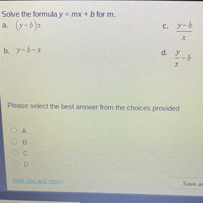 Solve the formula y=Mx+b for m-example-1