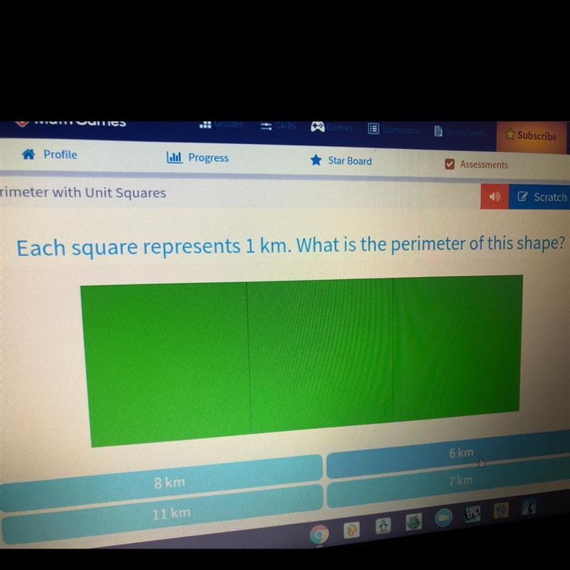 Each square represents 1km. what is the perimeter of this shape?-example-1