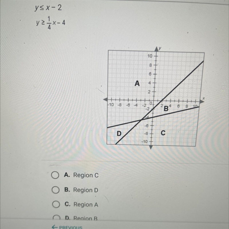 On a piece of paper, graph this system of inequalities. Then determine which region-example-1