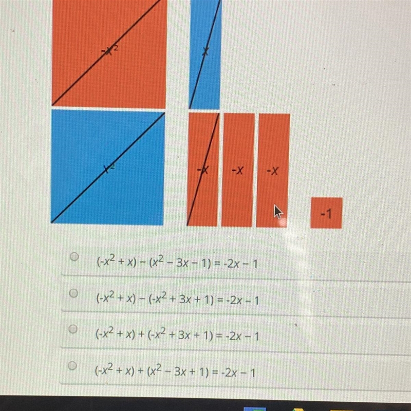 Which sum or difference is modeled by the algebra tiles?-example-1