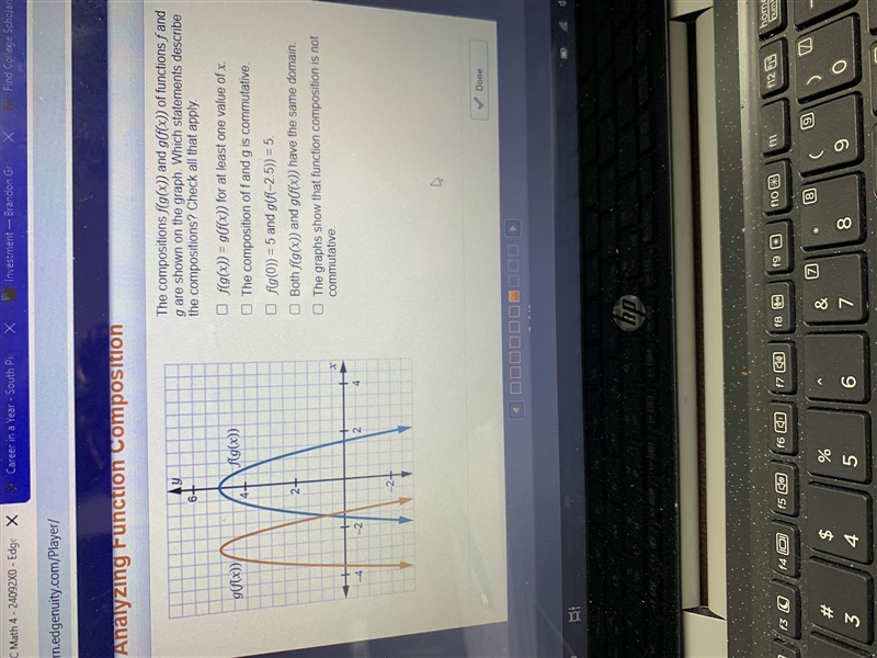 The compositions f(g(x)) and g(f(x)) of functions fand g are shown on the graphWhich-example-1