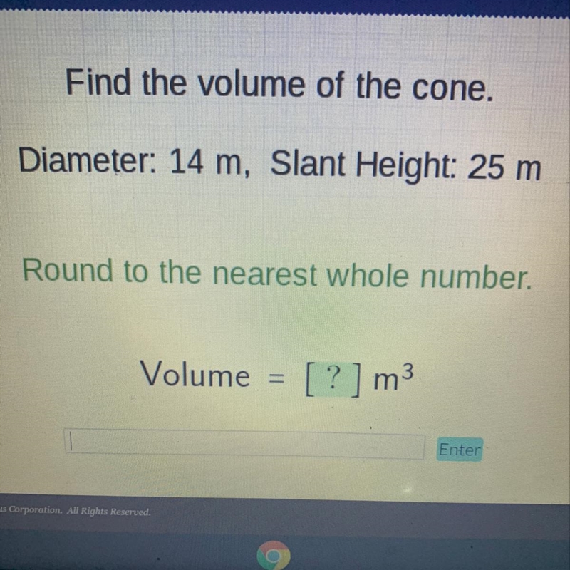 Find the volume of the cone. Please help-example-1