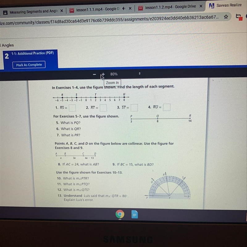 Zoom In In Exercises 1-4, use the figure shown. Find the length of each segment. U-example-1