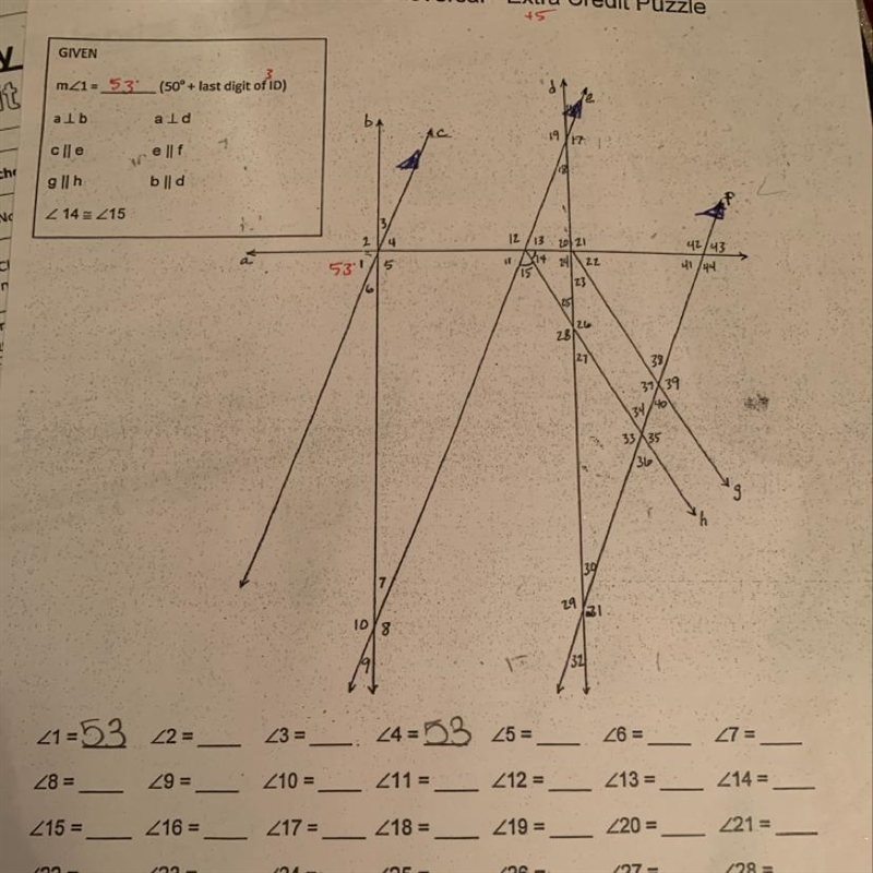 Can somebody please help me solve this puzzle of parallel lines and transversals ?-example-1