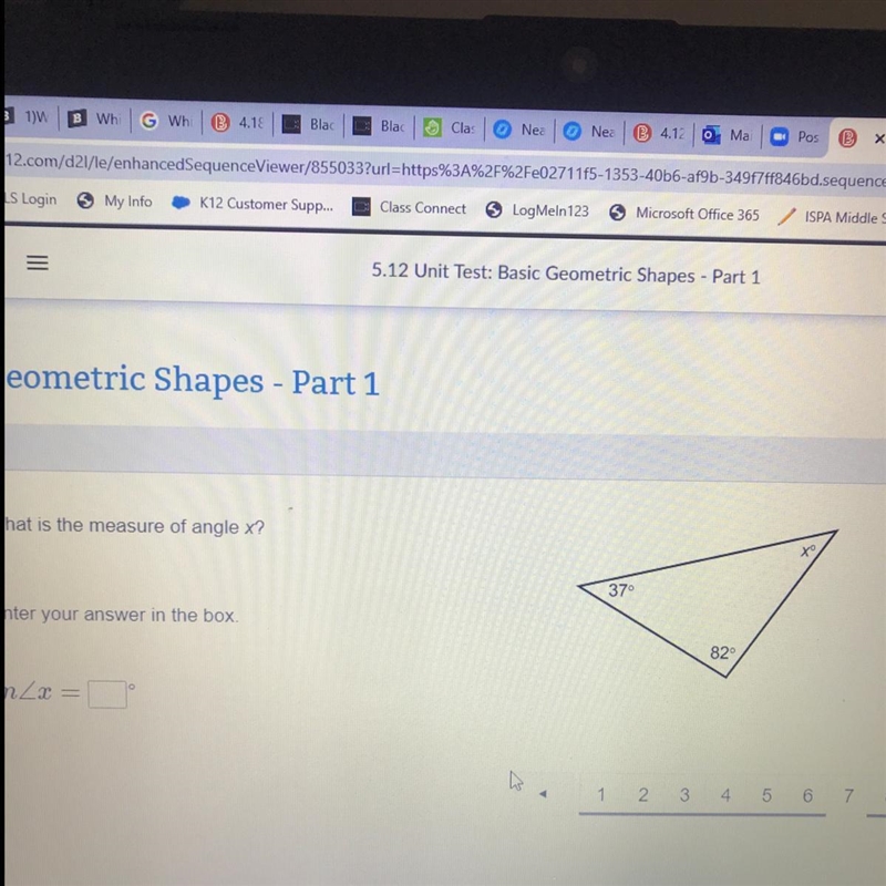 What is the measure of angle x? 37 Enter your answer in the box 82 m3 =-example-1