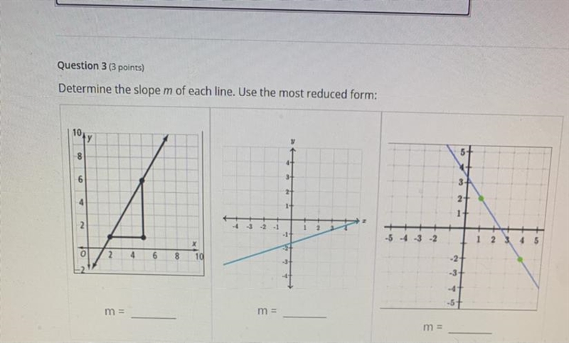 Determine the slope m of each line in its most reduced form-example-1