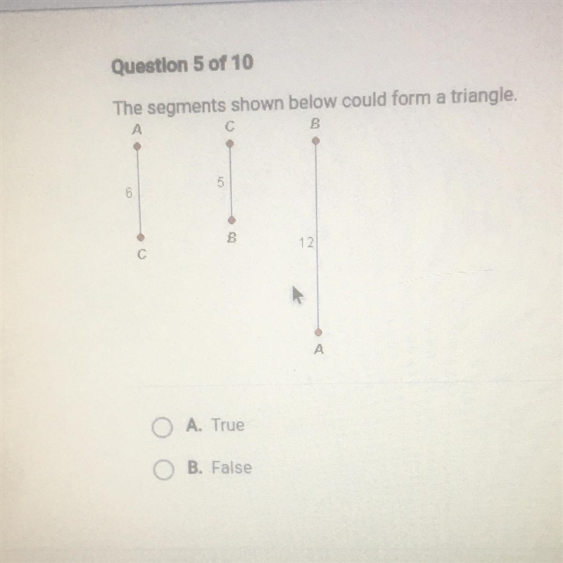 Could a segmant of 6 5 and 12 form a triangle?-example-1