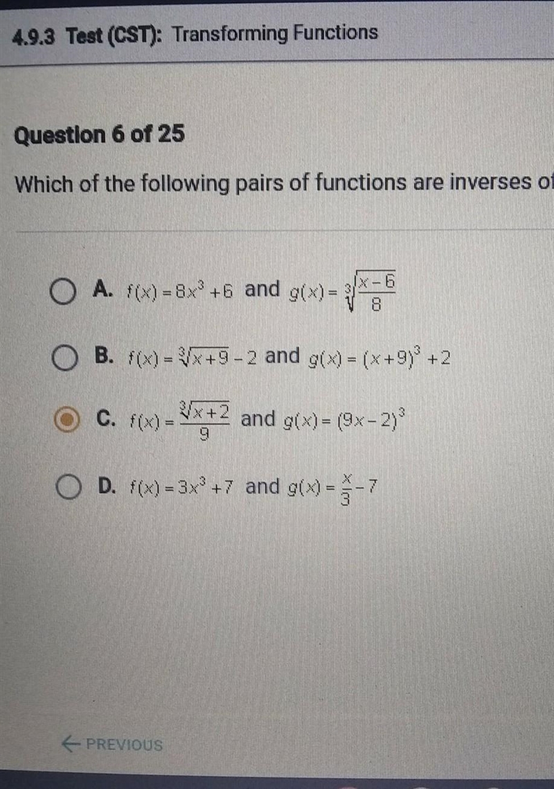 Which of the following pairs of functions are inverses of each other?​-example-1