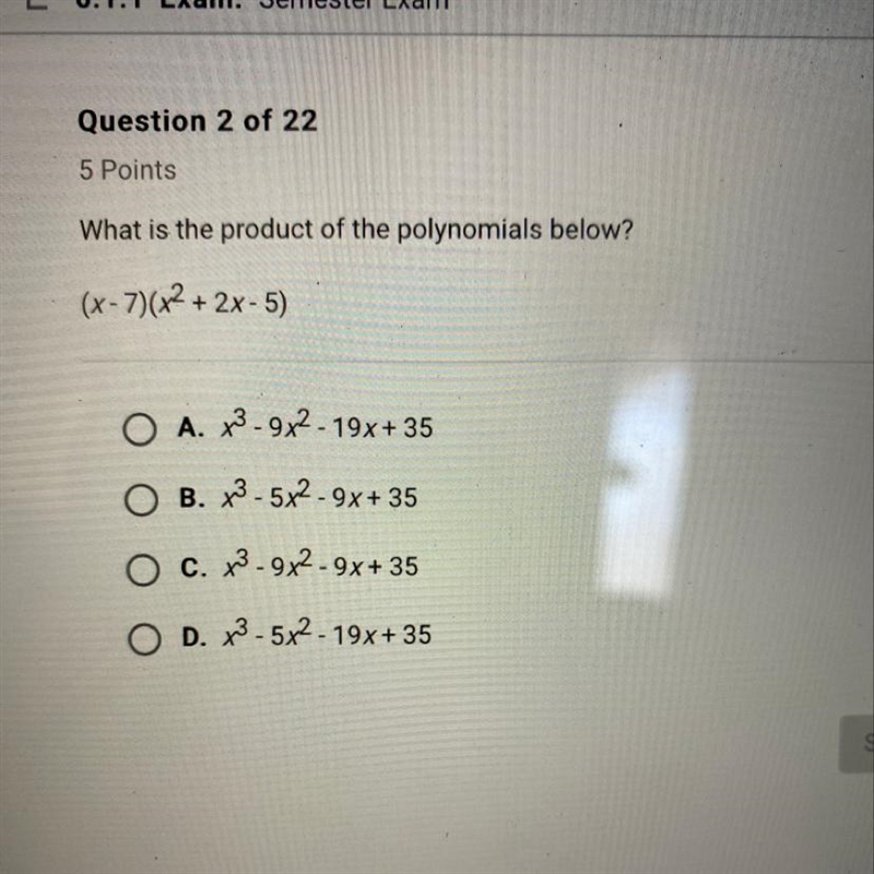 What is the product of the polynomials below (x-7) (x2+2x-5)-example-1