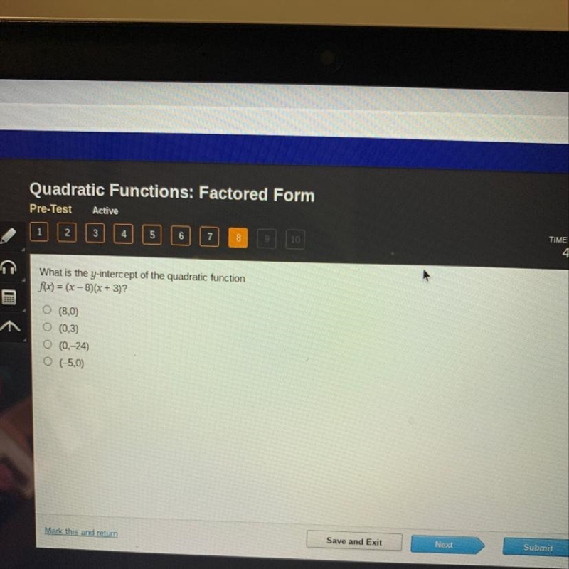 What is the Y intercept of the quadratic function f(x)=(x-6)(x+3)-example-1