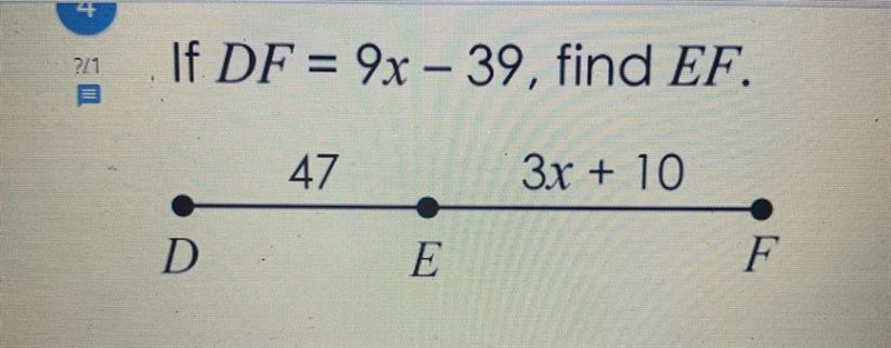 If DF =9x-39, find EF-example-1