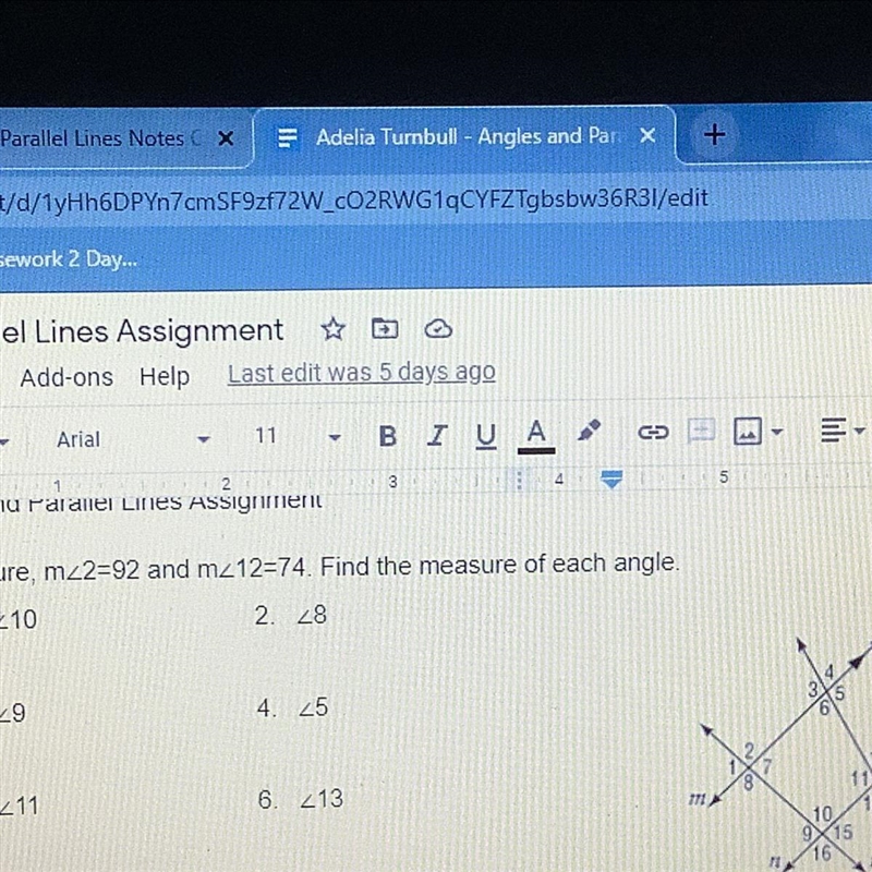 Need help ASAP m<2=92 m<12=74-example-1