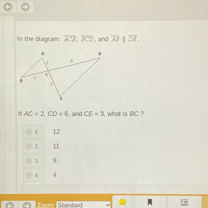 If AC = 2, CD = 6, and CE = 3, what is BC?-example-1