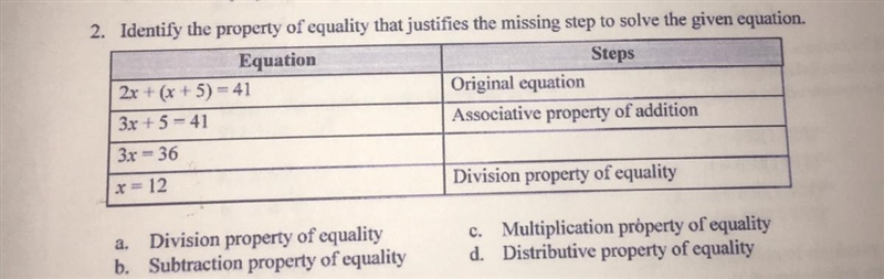 2. Identify the property of equality that justifies the missing step to solve the-example-1