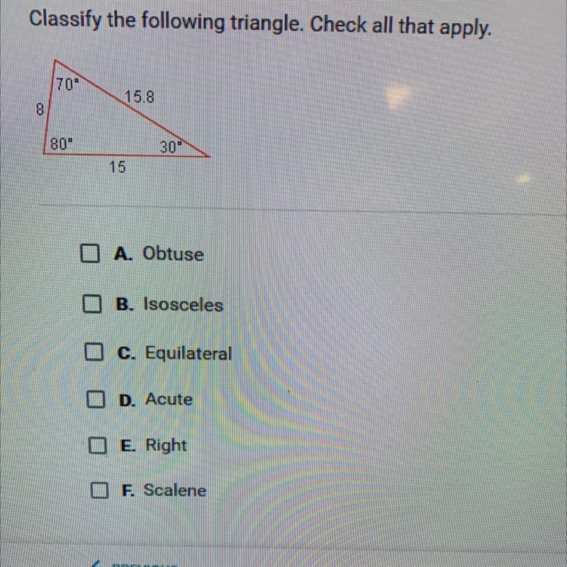 Classify the following triangle. Check all that apply.-example-1