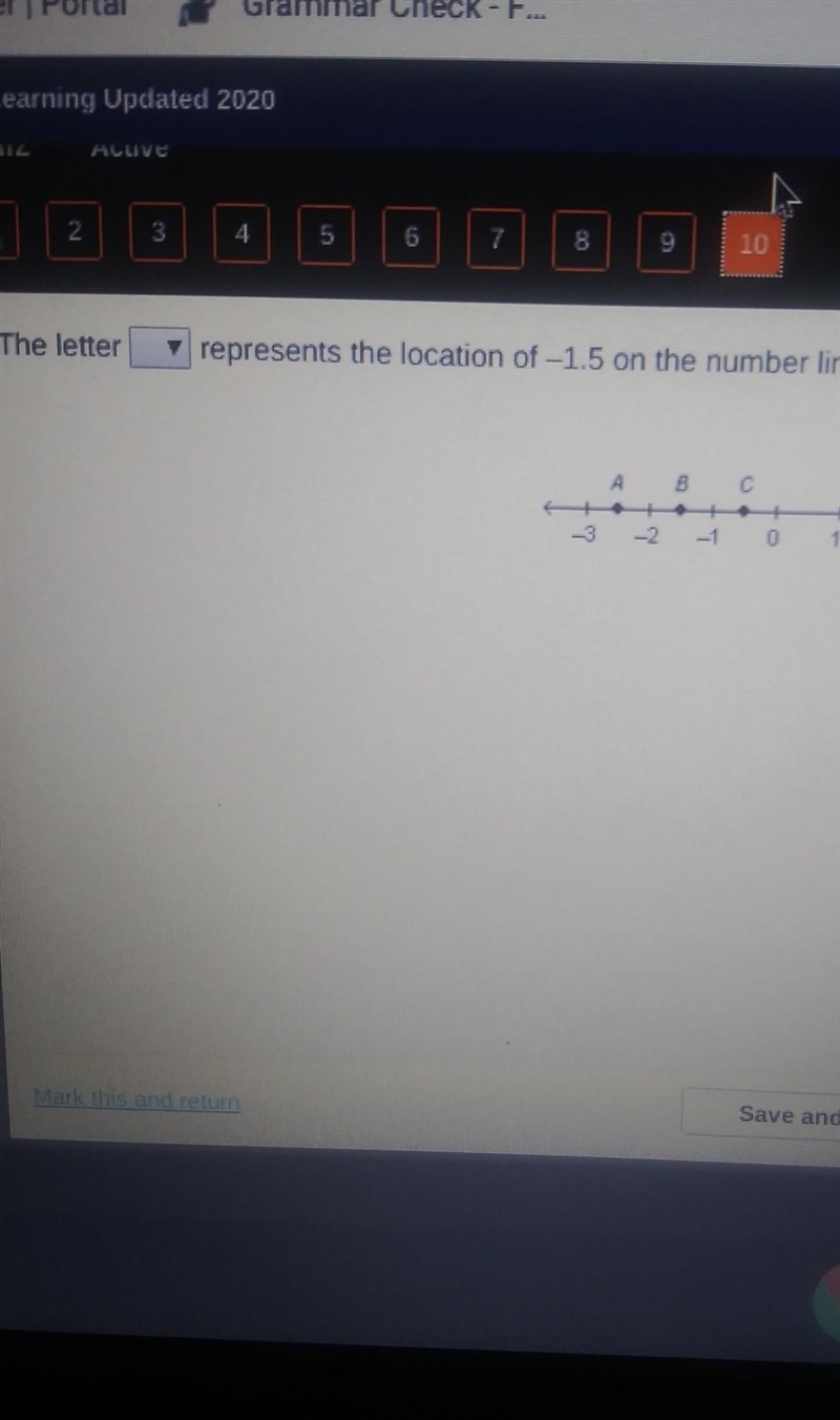 The letter_____represents the location of -1/5 on a number line.​-example-1