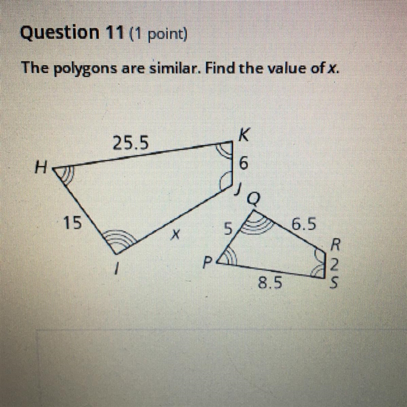 The polygons are similar. Find the value of x.-example-1