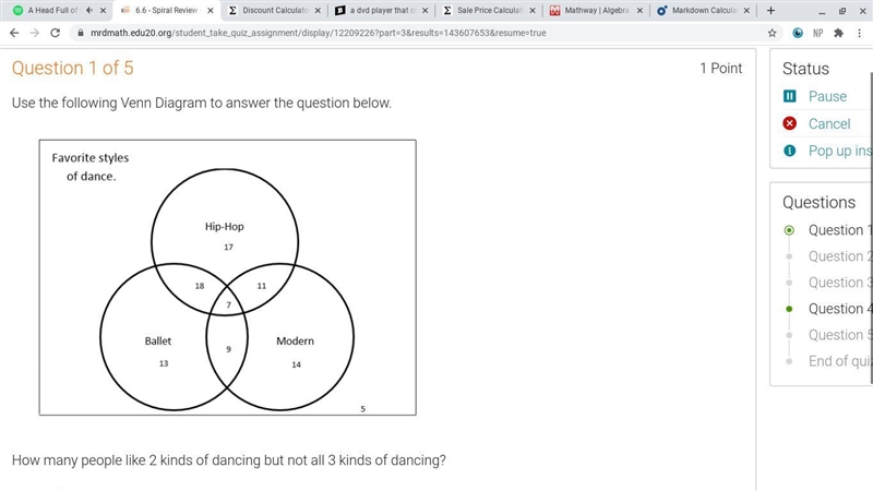 How many people like 2 kinds of dancing but not all 3 kinds of dancing?-example-1