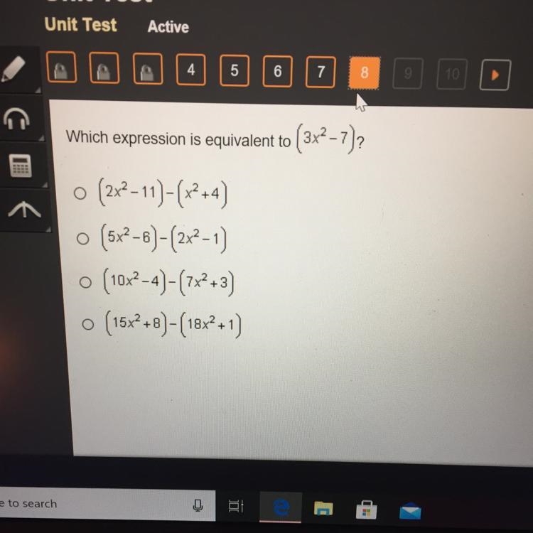 Which expression is equivalent to (3x2-7)-example-1