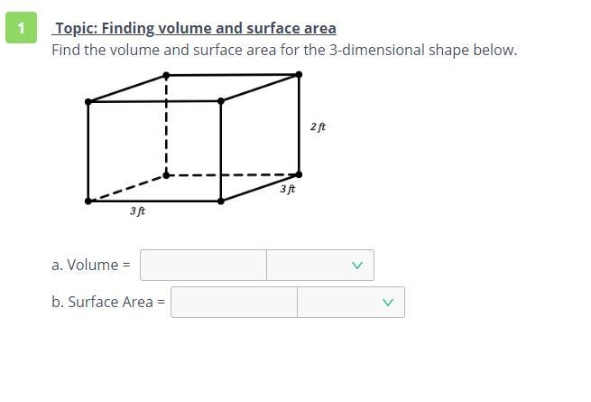 PLEASE HELP Find the volume and surface area of the 3-dimensional figure below. Volume-example-1