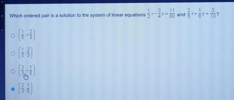 Which ordered pair is a solution to the system of linear equations? Can you please-example-1