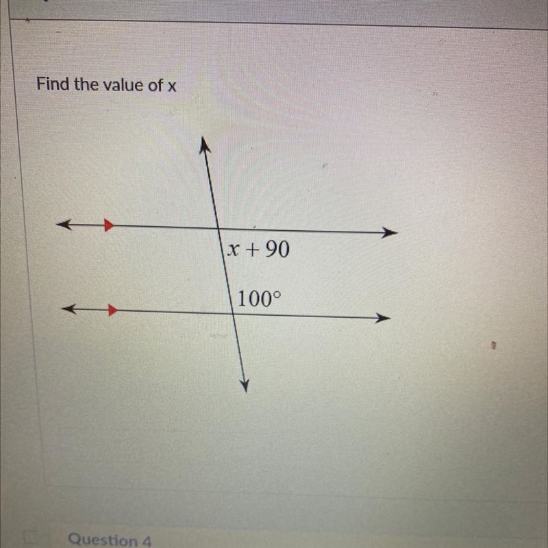 Find the value of x X + 90 100°-example-1