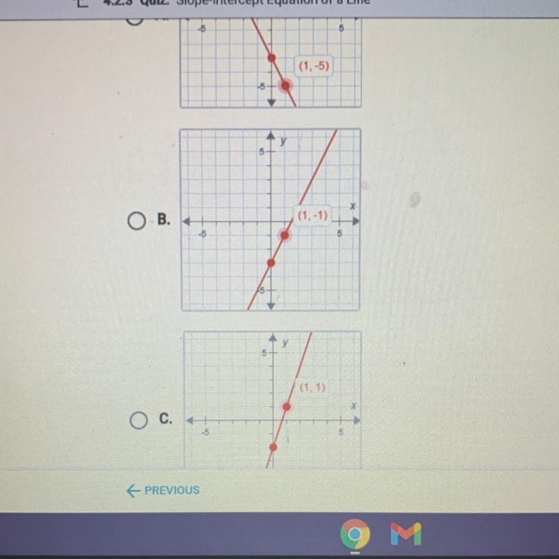 On a piece of paper, graph y= -2x- 3. Then determine which answer matches the graph-example-1