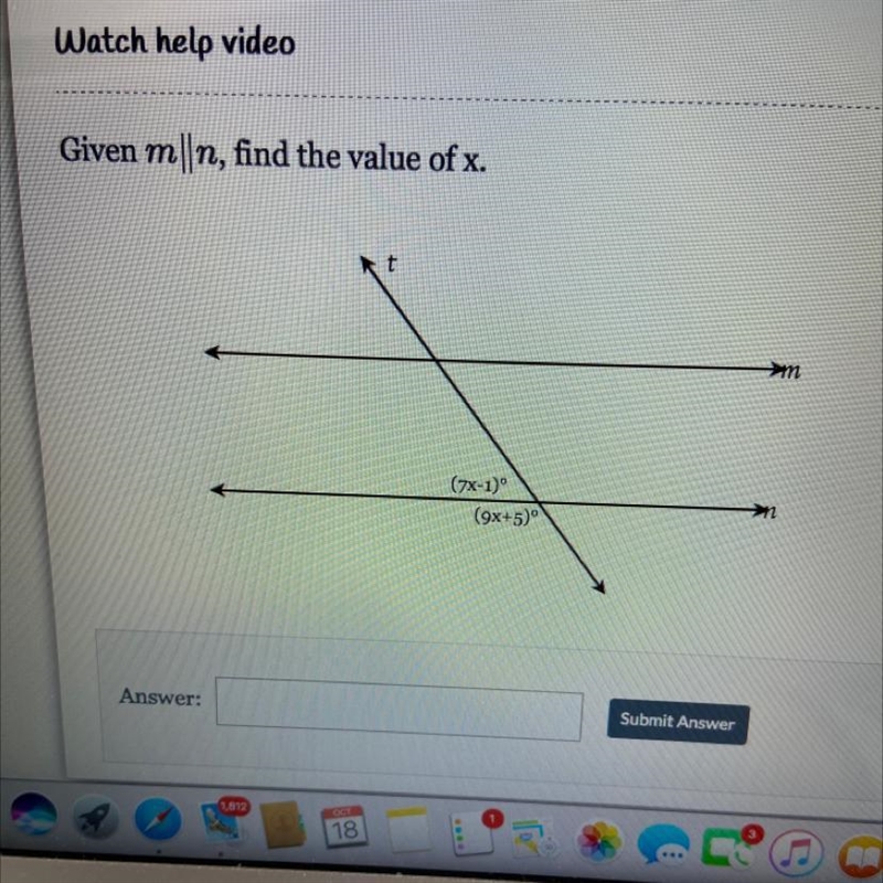 Given m||n, find the value of x. >m (7x-1) (9x+5) >n-example-1