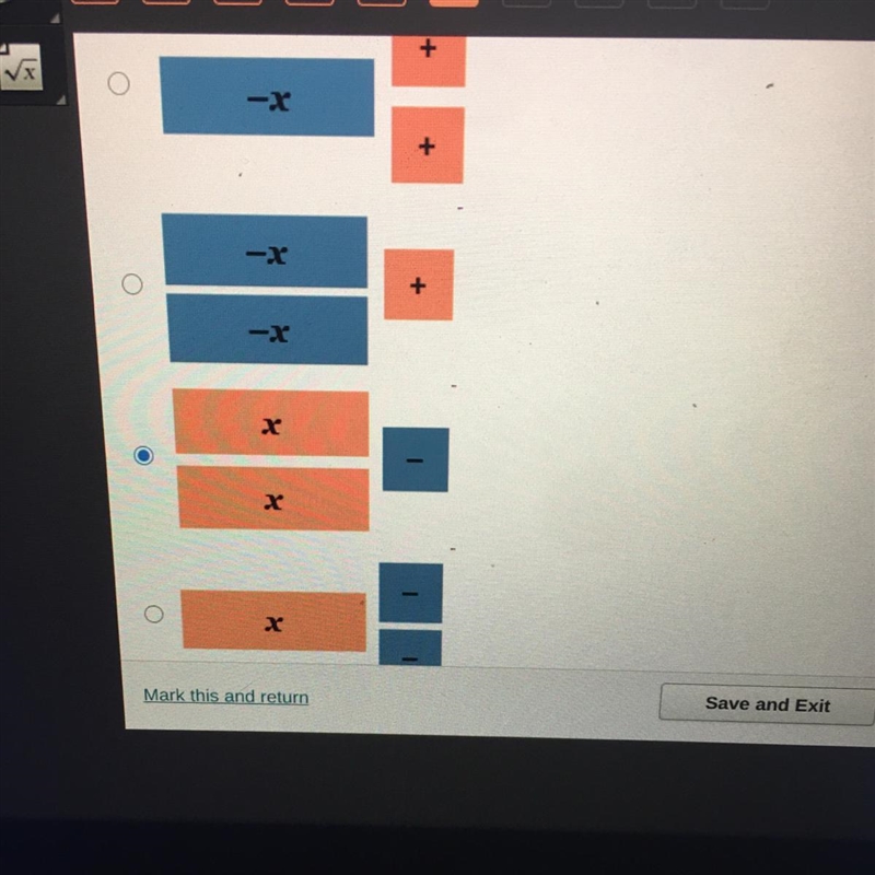 (help please!) Which is a correct representation of x-2 using algebra tiles?-example-1