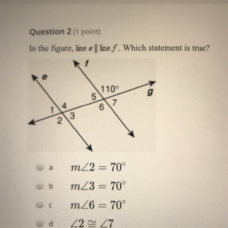 In the figure, line e || line ff . Which statement is true?-example-1