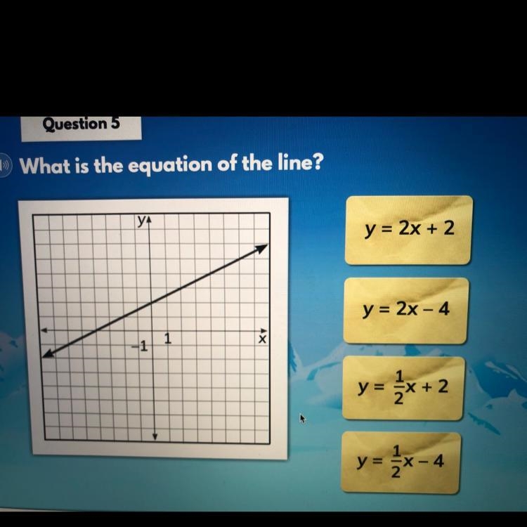 (iready question pls answer ASAP) What is the equation of the line? A) y=2x+2 B) y-example-1