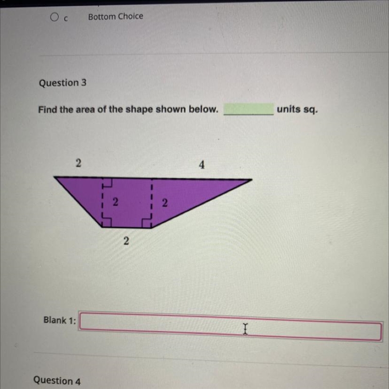 Find the area of the shape shown below. units sq.-example-1