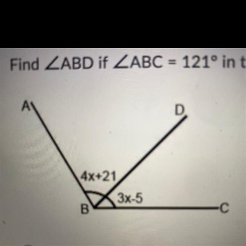 Find ZABD if ZABC = 121° in the given figure.-example-1