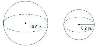 The radius of the large sphere is times longer than the radius of the small sphere-example-1