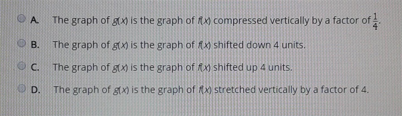 Consider the function f(x)= x^2 and the function g(x) shown below. how will the graph-example-1