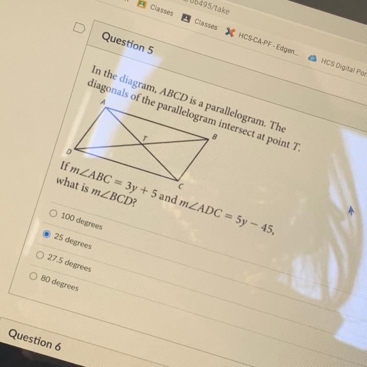 In the diagram, ABCD is a parallelogram. The diagonals of the parallelogram intersect-example-1