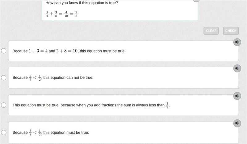 How can you know if this equation is true? 12+38=410=25-example-1