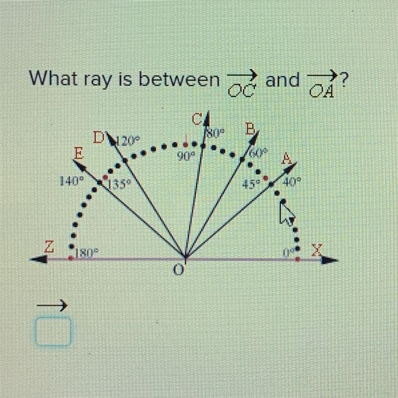 What ray is between OC and OA?-example-1