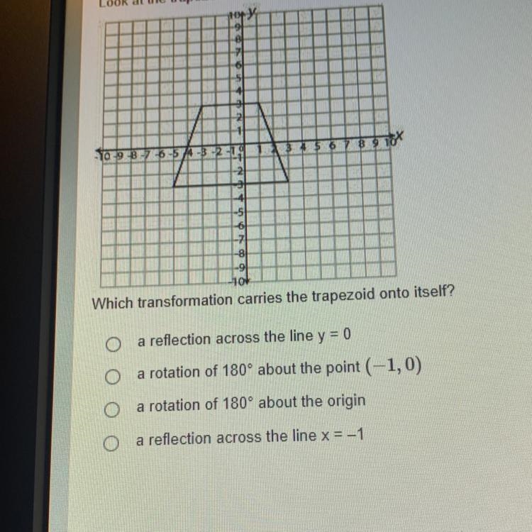 Which transformation carries the trapezoid onto itself? A a reflection across the-example-1