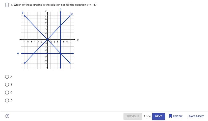 Which of these graphs is the solution set for the equation y = -4?-example-2